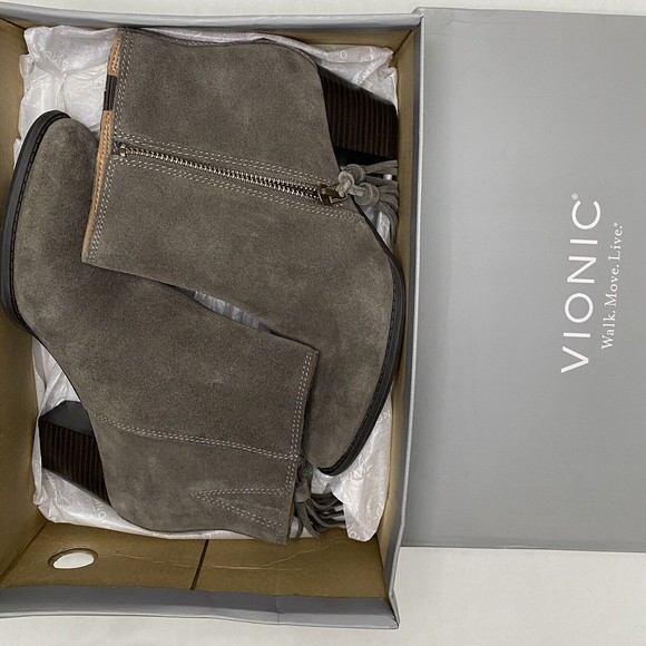 Vionic Womens Size 7 Ankle Boots Madeline Greige Grey Suede Zipper Booties WR - Picture 12 of 13
